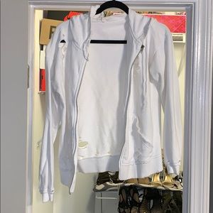 White distressed zip-up jacket